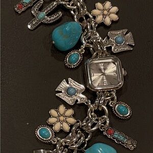 XOXO Silver and turquoise Charm Bracelet Watch